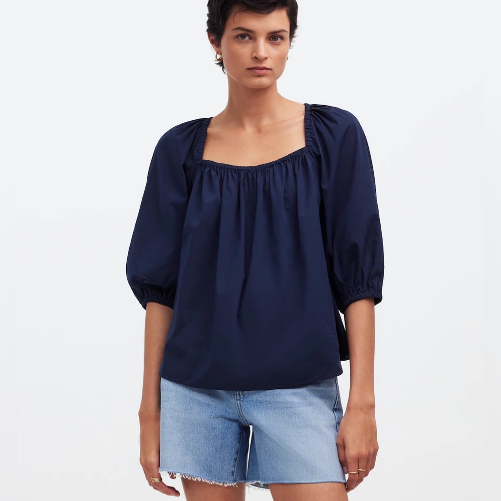 Madewell Puff-Sleeve Babydoll Top In Black Size 14 NWT